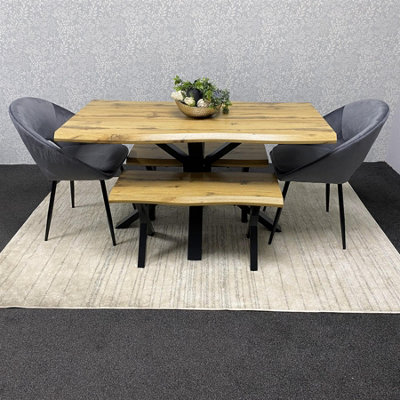 Kosy Koala Wooden Dining Table With 2 Chairs And 2 Benches - Dining Kitchen Room Furniture Brown/Grey