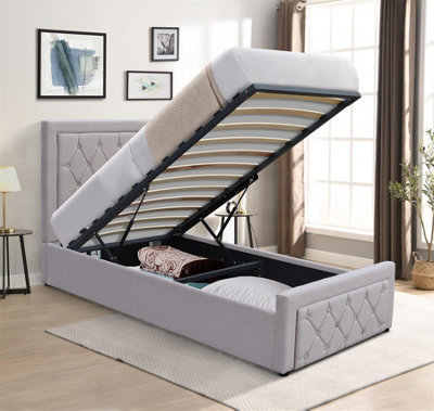 Kosy Koala Grey Ottoman Storage Gaslift Bed Single Velvet With Memory Foam Mattress Bedroom Furniture 3Ft
