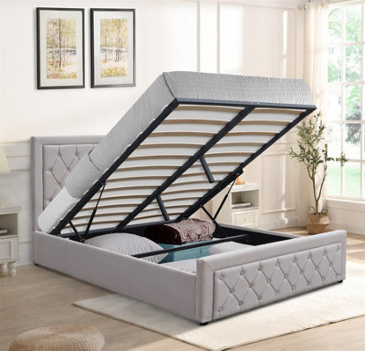 B&Q -  Ottoman Storage Gaslift Bed 4Ft6 Double Grey Velvet Bedroom Furniture