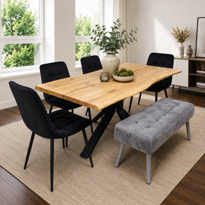 Kosy Koala Wood Dining Set With Velvet Chairs & Velvet Bench Grey