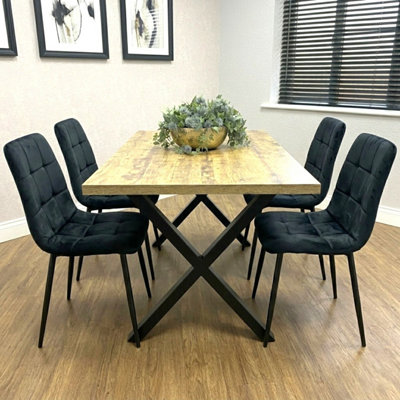 Kosy Koala 4 Seater Dining Set - Velvet Chairs & MDF Table - Brown Table - Image 4