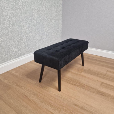 B&Q -  Black Velvet Padded Dining Bench With Metal Legs 90 Cm LengthDining Room Furniture