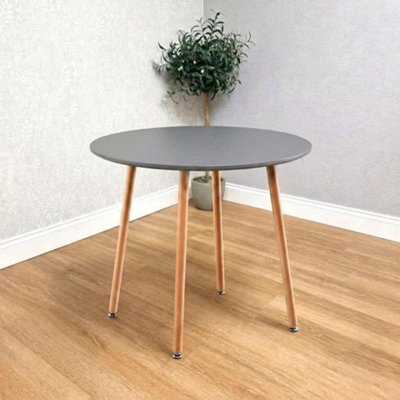 B&Q -  Modern Round Wooden Dining Table 90Cm Grey Wooden Top With Metal Legs For Kitchen & Dining Room