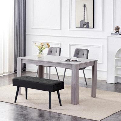 B&Q -  Modern Rectangle Dining Table Set With 2 Grey Velvet Chairs And 1 Black Bench Dining Room Furniture