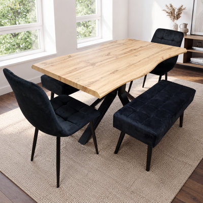 Kosy Koala Unisex Brown Dining Table Set With Black Chairs & Benches Dining Furniture In Size 2 - Image 9