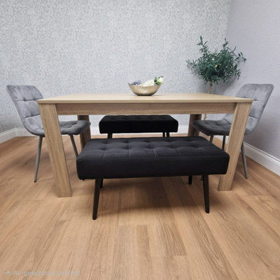 Kosy Koala Dining Table Set Oak Effect Table With 2 Grey Velvet Dining Chairs And 2 Black Benches from B&Q