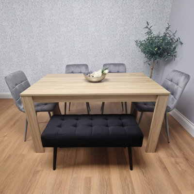 Kosy Koala Oak Effect Dining Table Set With 4 Grey Velvet Chairs And Black Velvet Bench Dining Room Furniture from B&Q