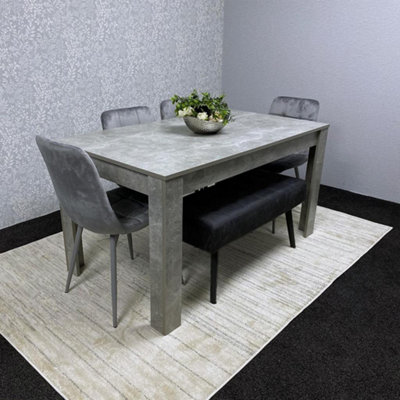 Kosy Koala Wooden Grey Dining Table Set With 4 Grey Velvet Chairs And 1 Black BenchDining Room Furniture from B&Q