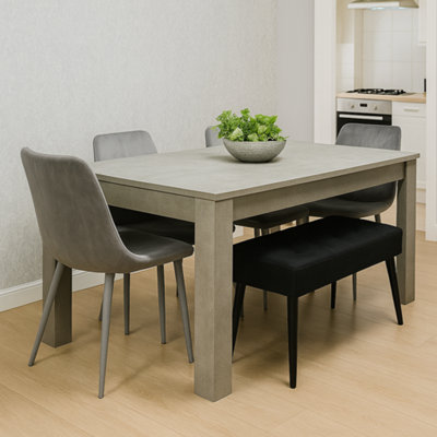 Portland 6 Seater Dining Table Set - Black and Grey - Velvet Chairs and Padded Bench - Image 4
