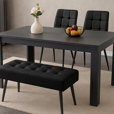 Kosy Koala Modern Dark Grey Dining Table Set With 2 Black Velvet Chairs And 1 Black Bench from B&Q