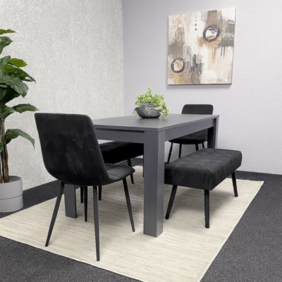 Kosy Koala Modern Dark Grey Dining Table Set With 2 Black Velvet Chairs And 2 Black Benches from B&Q