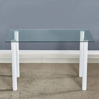 B&Q -  Modern Clear Glass Dining Table With Metal Legs  Dining Room Furniture