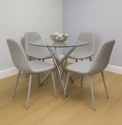 Kosy Koala Unisex Grey Round Clear Glass Dining Table With Gem Pattern Chairs Size 4 - Image 4
