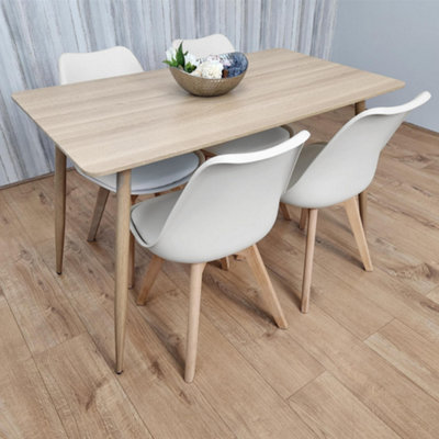 B&Q -  Wood Dining Table Set With 4 White Chairs Dining Kitchen Furniture Set