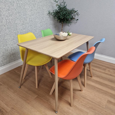 B&Q -  Wood Dining Table Set With 4 Mix Colour Dining Chairs Kitchen Dining Room Furniture