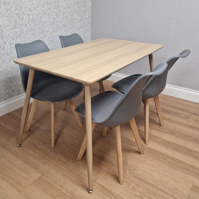 B&Q -  Modern Rectangle Wood Effect Dining Table Set With 4 Grey Plastic Chairs Dining Room Furniture