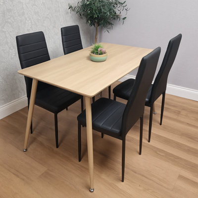 B&Q -  Modern Wood Effect Dining Table Set With 4 Black Chairs Dining Room Furniture