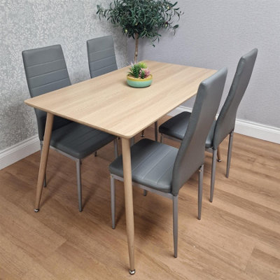 B&Q -  Modern Wood Effect Dining Table Set With 4 Grey Faux Leather Chairs Dining Room Furniture