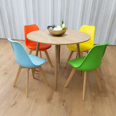 B&Q -  Modern Round Dining Table Set With 4 Colourful Plastic Chairs Dining Room Furniture