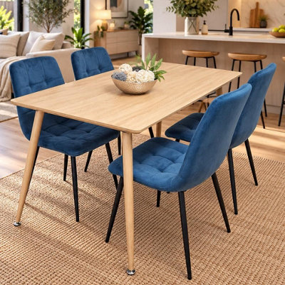 Kosy Koala 4 Seater Dining Set Blue Velvet Oak Effect - Image 10