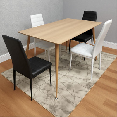 B&Q -  Modern Rectangle Wood Effect Dining Table Set With 4 Mix Faux Leather Chairs Dining Room Furniture