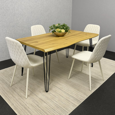 B&Q -  Dining Table Set With 4 Cream Gem Pattern Chairs Modern Kitchen Dining Room Furniture