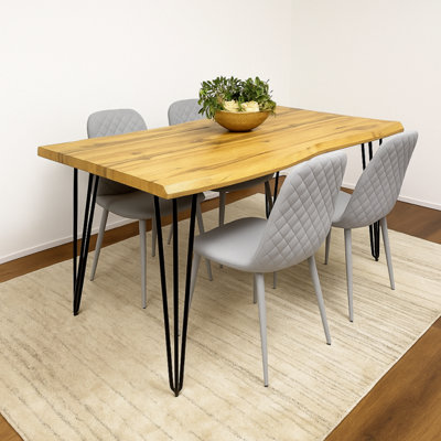 B&Q -  Dining Table Set With 4 Grey Gem Pattern Chairs Modern Kitchen Dining Room Furniture