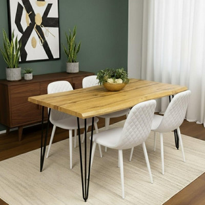 B&Q -  Dining Table Set With 4 White Gem Pattern Chairs Modern Kitchen Dining Room Furniture