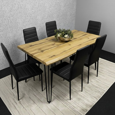 Kosy Koala Modern Dining Table Set With 6 Black Faux Leather Chairs Dining Room Furniture from B&Q