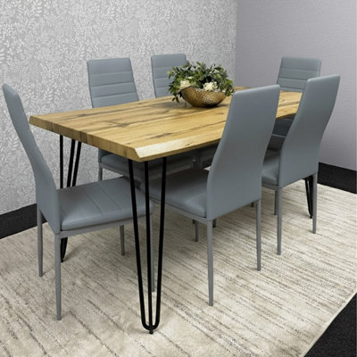 Kosy Koala Modern Dining Table Set With 6 Grey Faux Leather Chairs Dining Room Furniture from B&Q