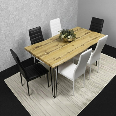 B&Q -  Modern Dining Table Set With 6 Mix Faux Leather Chairs Dining Room Furniture