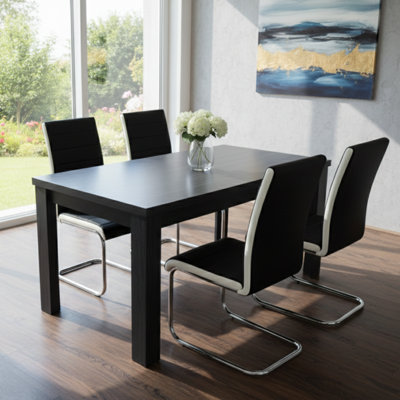 Kosy Koala Dark/Grey/Black Arrow Charcoal Dining Table Set With Faux Leather Dining Chairs Kitchen Dining Furniture Set Size 4