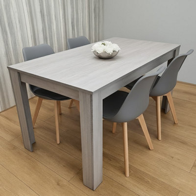 B&Q -  Modern Grey Dining Table Set With 4 Grey Plastic Chairs Dining Room Furniture