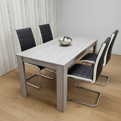 B&Q -  Dining Table With 4 Chairs Grey Dining Set With 4 Black Chairs Dining Furniture