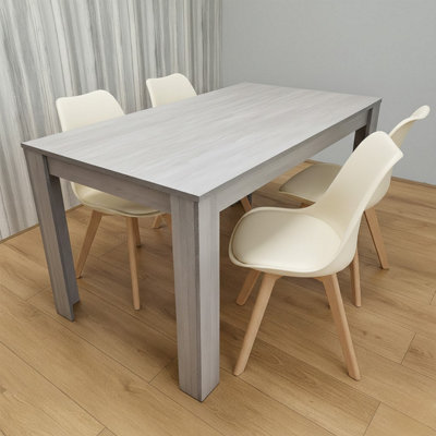 B&Q -  Modern Grey Dining Table Set With 4 Cream Plastic Chairs Dining Room Furniture