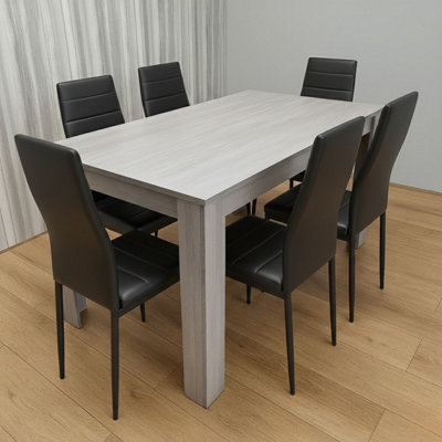 B&Q -  Dining Table With 6 Chairs Grey Dining Set With 6 Black Chairs Dining Furniture