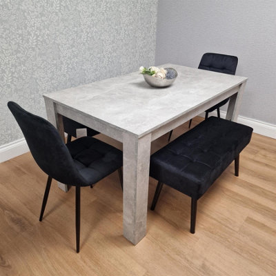 B&Q -  Dining Table With 2 Black Velvet Chairs And 2 Black Velvet Benches Modern Dining Room Furniture Set