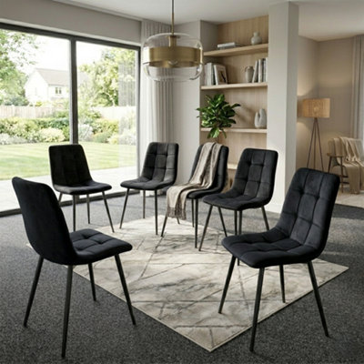 Doubs 6 Black Tufted Velvet Chairs Dining Chairs Kitchen Chairs from B&Q
