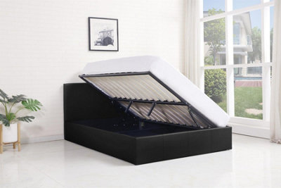 Kosy Koala Ottoman Bed Gas Lift Storage Leather Black 4Ft6 Doublewithout Mattress Pine Wood Bedroom