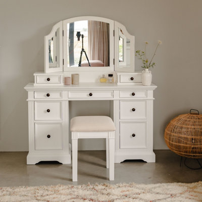 Statement Furniture - Gainsborough Dressing Table Set - White - H150 x W132.5 x D42.5cm - Image 4