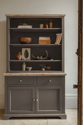 Statement Furniture Florence Dove Grey Display Cabinet With Height Adjustable Shelves And Cupboard