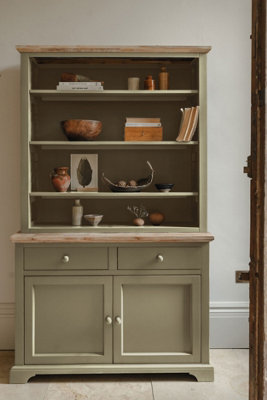 Statement Furniture Florence Sage Green Display Cabinet With Height Adjustable Shelves And Cupboard