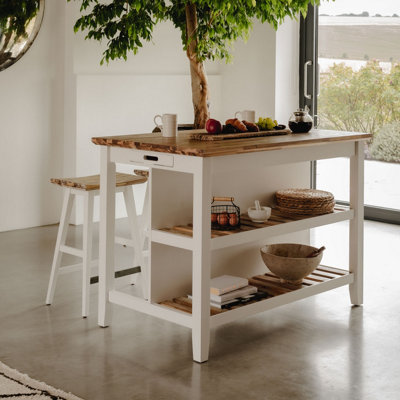 Statement Furniture White Florence Breakfast Bar Kitchen Island With Shelves - Image 3