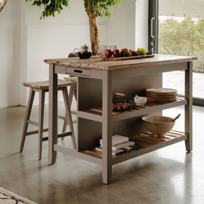 Statement Furniture Unisex Light Grey Florence Breakfast Bar Kitchen Island With Shelves In - Image 3