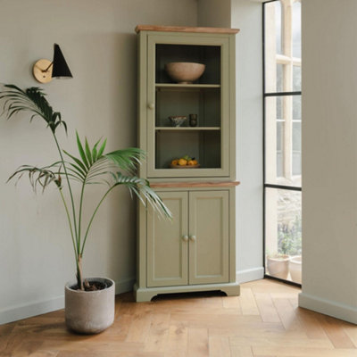 B&Q -  Florence Corner Display CabinetGlass Door Sage Green Dresser