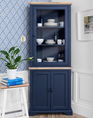 B&Q -  Florence Corner Display CabinetGlass Door Navy Blue Dresser