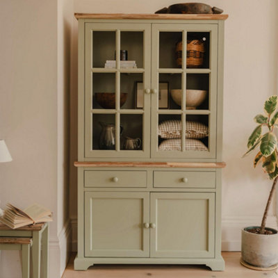 B&Q -  Florence Glass Door Display CabinetSage Green Dresser