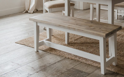 Statement Furniture White Florence Bench, Wooden Dining Bench 120Cm