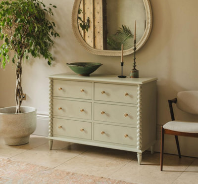 B&Q -  Cromwell Large 6 Drawer Chest Of Drawers With Bobbin DesignPale Olive