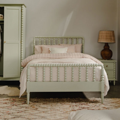 B&Q -  Cromwell 4Ft6 Wooden Bed Frame With Bobbin Design Headboard And Foot EndPale Olive